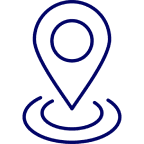 A blue location pin icon on a white background.