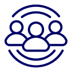Icon of three people surrounded by circular lines symbolizing community.