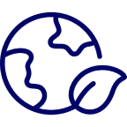 A simple earth icon with a leaf symbolizing environmental care.